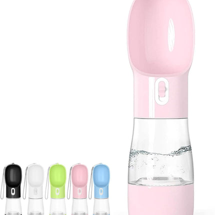 Portable Dog Water Bottle - Leak Proof Dog Water Dispenser with Bowl & Food Container, Dishwasher Safe Food Grade Plastic for Pet Puppy Outdoor Walking Hiking Travel Pink