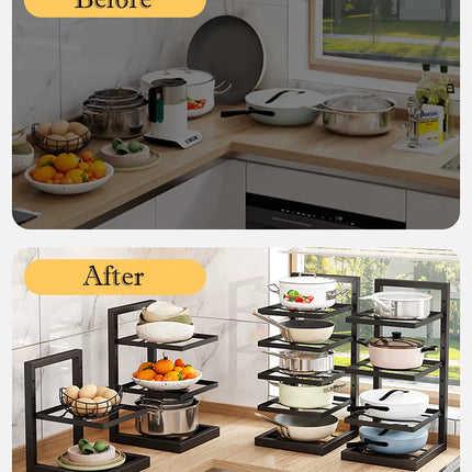 Adjustable Pot Rack Organizer, Kitchen Stainless Steel Pot Storage Rack ,Multi-Layer Household Pot and Pan Organzier for Kitchen