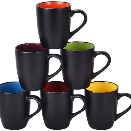 Set of 6 Modern Black Ceramic Coffee Mugs, 16 Ounce Capacity, Perfect for Home Use