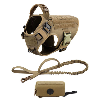 Tactical Large Dog Harness with Poop Bag Dispenser Leash Pet Training Vest Waste Bag Holder for Dogs Walking Hunting Accessories
