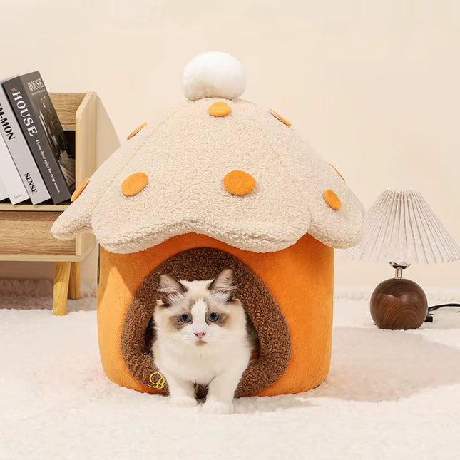 Funny Cat House Mushroom Style Foldable Pet Sleeping House Washable Removable for Puppy Cave Cat Sofa Pet Bed