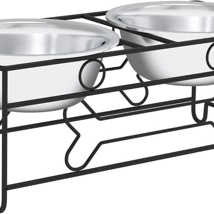 Set of 2 Stainless Steel Dog Bowls - 40Oz Pet Bowls with Decorative Dog Food Stand - Metal Food and Water Dishes for Large Pets - Puppy Essentials by  (Silver/Black)