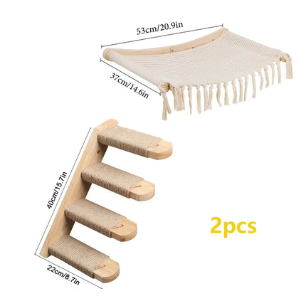 Wall-Mounted Cat Hammock Cradle Cat Climbing Frame Floating Shelf Solid Wood Cats Scratch Posts for Sleeping and Playing Toy