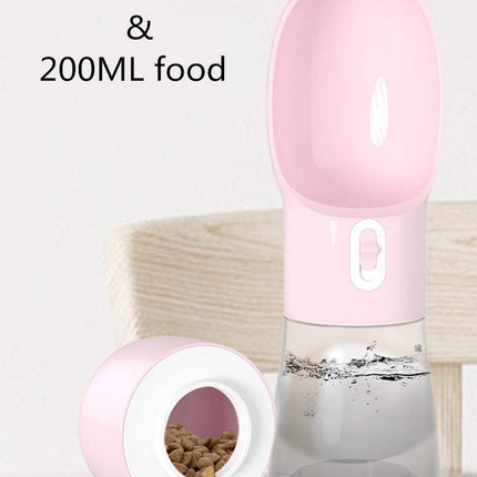 Portable Dog Water Bottle - Leak Proof Dog Water Dispenser with Bowl & Food Container, Dishwasher Safe Food Grade Plastic for Pet Puppy Outdoor Walking Hiking Travel Pink