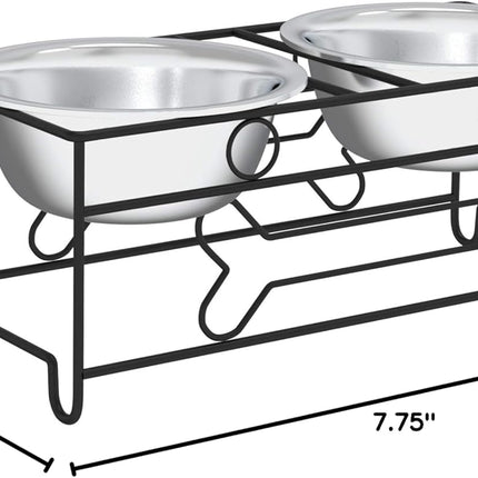 Set of 2 Stainless Steel Dog Bowls - 40Oz Pet Bowls with Decorative Dog Food Stand - Metal Food and Water Dishes for Large Pets - Puppy Essentials by  (Silver/Black)