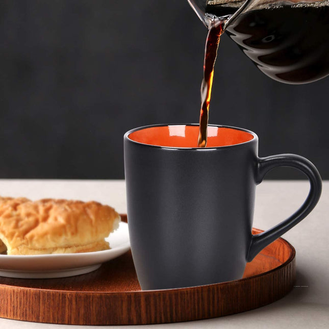 Set of 6 Modern Black Ceramic Coffee Mugs, 16 Ounce Capacity, Perfect for Home Use