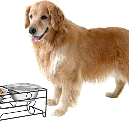Set of 2 Stainless Steel Dog Bowls - 40Oz Pet Bowls with Decorative Dog Food Stand - Metal Food and Water Dishes for Large Pets - Puppy Essentials by  (Silver/Black)