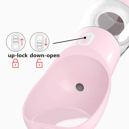 Portable Dog Water Bottle - Leak Proof Dog Water Dispenser with Bowl & Food Container, Dishwasher Safe Food Grade Plastic for Pet Puppy Outdoor Walking Hiking Travel Pink