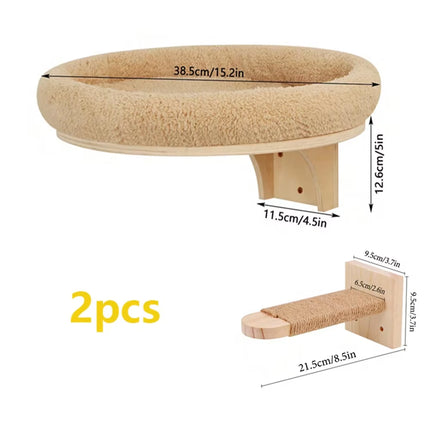 Wall-Mounted Cat Hammock Cradle Cat Climbing Frame Floating Shelf Solid Wood Cats Scratch Posts for Sleeping and Playing Toy