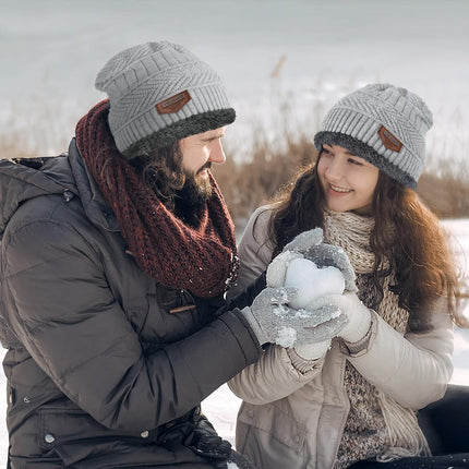Cozy Up This Winter with Our Thick Warm Slouchy Beanie Hat, Scarf, and Gloves Set in Light Grey - Perfect for Men and Women!