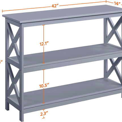 Console Table with 3 Storage Shelves, Entryway Table Sofa Side Table Narrow Long Bookshelf for Hallway Living Room, Accent Furniture, Gray