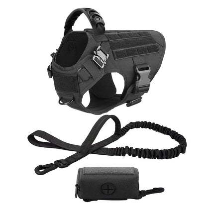 Tactical Large Dog Harness with Poop Bag Dispenser Leash Pet Training Vest Waste Bag Holder for Dogs Walking Hunting Accessories
