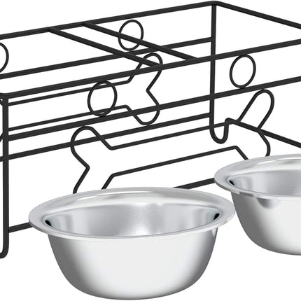 Set of 2 Stainless Steel Dog Bowls - 40Oz Pet Bowls with Decorative Dog Food Stand - Metal Food and Water Dishes for Large Pets - Puppy Essentials by  (Silver/Black)