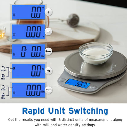 0.1G Food Kitchen Scale, Digital Ounces and Grams for Cooking, Baking, Meal Prep, Dieting, and Weight Loss 11Lb/5Kg 304 Stainless Steel