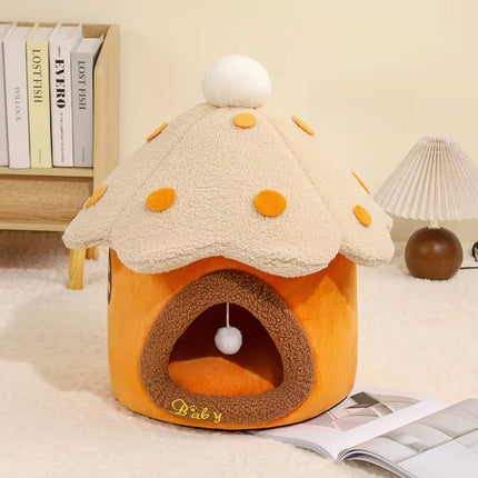 Funny Cat House Mushroom Style Foldable Pet Sleeping House Washable Removable for Puppy Cave Cat Sofa Pet Bed