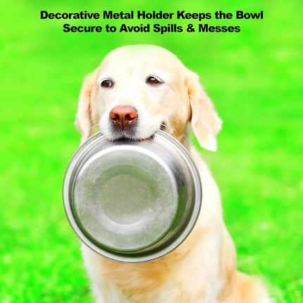 Set of 2 Stainless Steel Dog Bowls - 40Oz Pet Bowls with Decorative Dog Food Stand - Metal Food and Water Dishes for Large Pets - Puppy Essentials by  (Silver/Black)