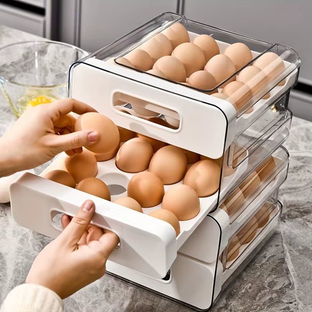 Refrigerator Egg Organizer Egg Holder for Fridger 2-Layer Drawer Type Stackable Egg Storage Box Clear Plastic Eggs Holder