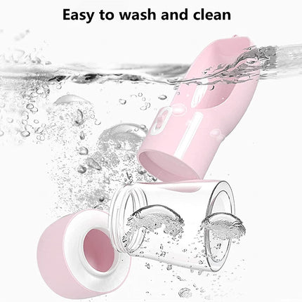Portable Dog Water Bottle - Leak Proof Dog Water Dispenser with Bowl & Food Container, Dishwasher Safe Food Grade Plastic for Pet Puppy Outdoor Walking Hiking Travel Pink