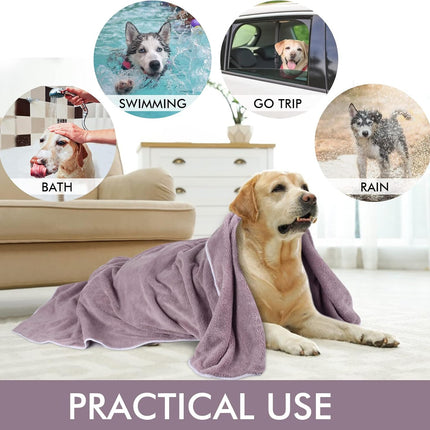 Dog Towel Super Absorbent Pet Bath Towel Microfiber Dog Drying Towel for Small, Medium, Large Dogs and Cats 30Inch X 50Inch Purple