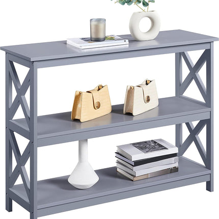Console Table with 3 Storage Shelves, Entryway Table Sofa Side Table Narrow Long Bookshelf for Hallway Living Room, Accent Furniture, Gray