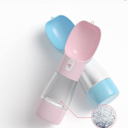 Portable Dog Water Bottle - Leak Proof Dog Water Dispenser with Bowl & Food Container, Dishwasher Safe Food Grade Plastic for Pet Puppy Outdoor Walking Hiking Travel Pink