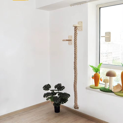 1 Piece Wall-Mounted Cat Climbing Rope Solid Wooden Pedals and Sisal Rope Kitten Training Claw Grinding Indoor Cat Furniture