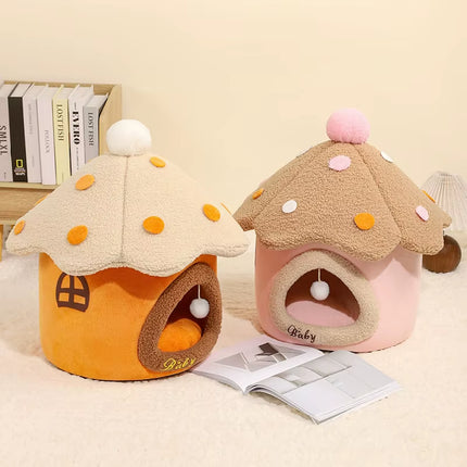 Funny Cat House Mushroom Style Foldable Pet Sleeping House Washable Removable for Puppy Cave Cat Sofa Pet Bed