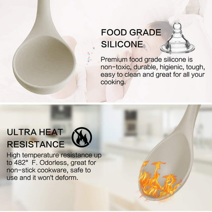 Silicone Cooking Utensils Kitchen Utensil Set, 21 PCS Wooden Handle Nontoxic BPA Free Silicone Spoon Spatula Turner Tongs Kitchen Gadgets Utensil Set for Nonstick Cookware with Holder (Khaki)