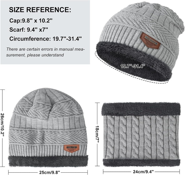 Cozy Up This Winter with Our Thick Warm Slouchy Beanie Hat, Scarf, and Gloves Set in Light Grey - Perfect for Men and Women!