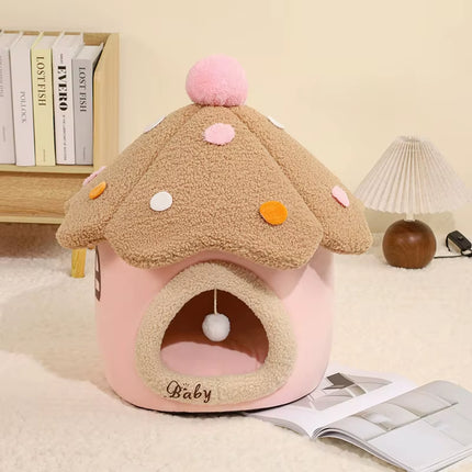 Funny Cat House Mushroom Style Foldable Pet Sleeping House Washable Removable for Puppy Cave Cat Sofa Pet Bed