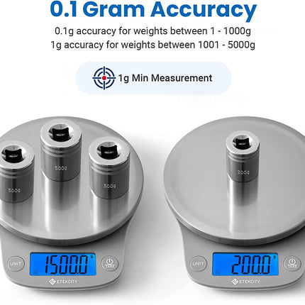 0.1G Food Kitchen Scale, Digital Ounces and Grams for Cooking, Baking, Meal Prep, Dieting, and Weight Loss 11Lb/5Kg 304 Stainless Steel