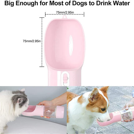 Portable Dog Water Bottle - Leak Proof Dog Water Dispenser with Bowl & Food Container, Dishwasher Safe Food Grade Plastic for Pet Puppy Outdoor Walking Hiking Travel Pink