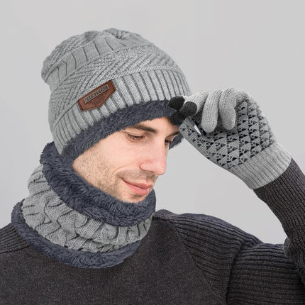 Cozy Up This Winter with Our Thick Warm Slouchy Beanie Hat, Scarf, and Gloves Set in Light Grey - Perfect for Men and Women!